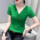 Short-sleeve V-neck Beaded Top