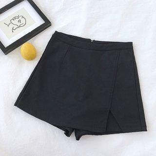 Plain Asymmetric High-waist Wide-leg Shorts