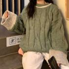 Color-block Oversize Cable-knit Sweater