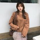 Drop-shoulder Kangaroo-pocket Sweatshirt Light Brown - One Size