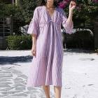 Bell-sleeve Pinstripe Dress