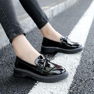 Patent Fringed Bow Loafers