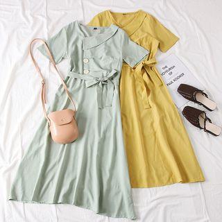 Asymmetric Midi Dress With Sash