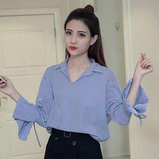 Split-neck Bell-sleeve Blouse