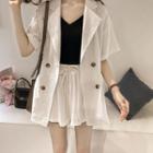 Set: Short-sleeve Plain Blazer + Wide-leg Shorts