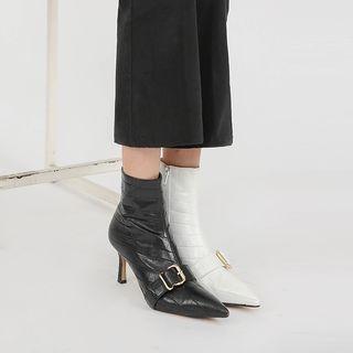 Belted Croc-grain Ankle Boots