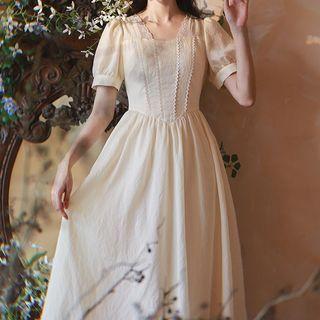 Short-sleeve Lace Trim Midi Corset Dress