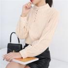Mock-turtleneck Balloon-sleeve Lace Top