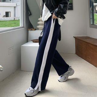 Paneled Wide Leg Pants Navy Blue - One Size