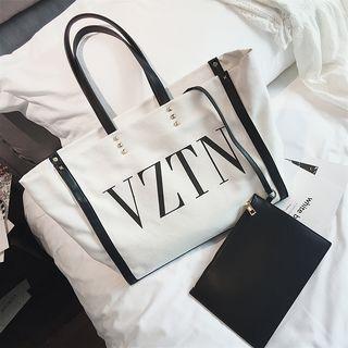 Set: Lettering Canvas Tote Bag + Zip Pouch