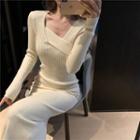 Irregular Long-sleeve Slim-fit Knit Dress