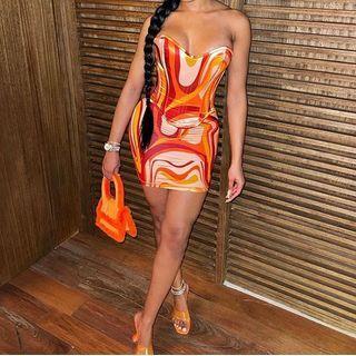Strapless Marble Print Mini Bodycon Dress