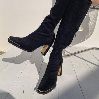Square-toe Contrast-trim Long Boots