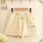Drawstring Mouse Embroidered Shorts