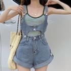 Cutout Denim Dungaree Shorts