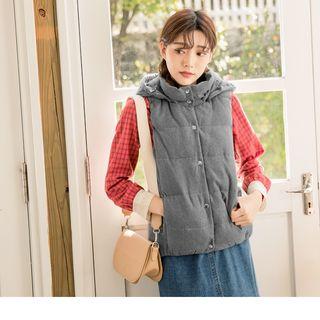 Buttoned Hood Padded Vest