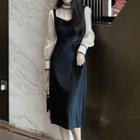 Mock Neck Mock Two Piece Velvet Shift Dress