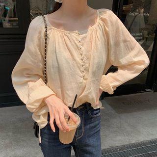 Puff-sleeve Placket Top