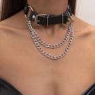 Alloy Chain Faux Leather Layered Choker 4054 - Black - One Size
