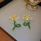Flower Faux Crystal Dangle Earring 1 Pair - Hook Earring - Flower - White & Green - One Size