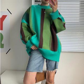 Striped Sweater Green & Aqua Blue & Dark Gray - One Size