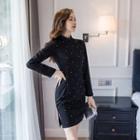 Traditional Chinese Long-sleeve Faux Pearl Accent Mini Dress