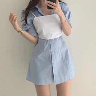 Set: Short-sleeve Mini A-line Dress + Top