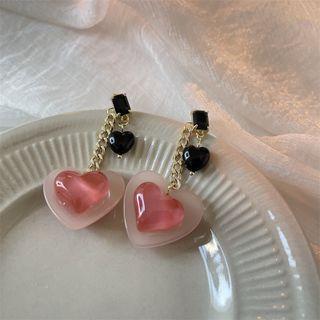 Heart Resin Alloy Dangle Earring Pink - One Size