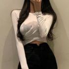 Long-sleeve Cross Cropped T-shirt White - One Size