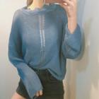 Scallop-collar Long-sleeve Knit Top