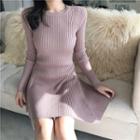 Ribbed Long-sleeve A-line Knit Dress