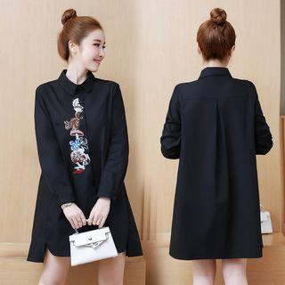 Floral Embroidery Mini Shirt Dress