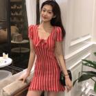 Sort-sleeve Striped Mini Dress