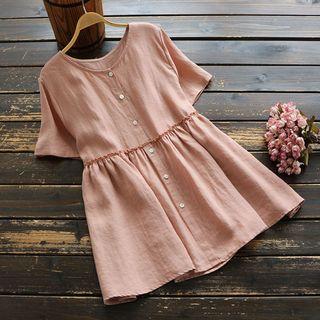 Short-sleeve A-line Linen Blouse