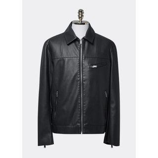 Collared Zip-detail Faux-leather Jacket
