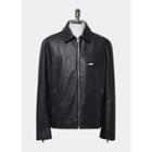 Collared Zip-detail Faux-leather Jacket