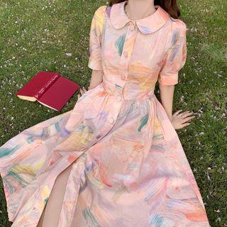 Peter Pan Collar Single-breasted Printed Midi Dress