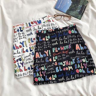 Lettering Printed High-waist A-line Skirt
