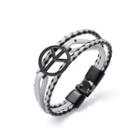 Simple Personality Black Peace Symbol Multilayer Black And White Leather Bracelet Black - One Size