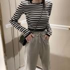 Long-sleeve Striped Crop T-shirt / Sweatpants