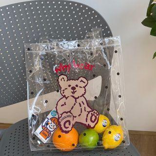 Bear Print Pvc Shopper Bag Black Dots & Bear - Transparent - One Size