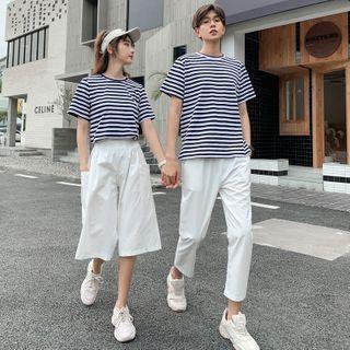 Couple Matching Short-sleeve Striped T-shirt / Pants
