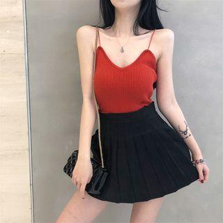 Spaghetti Strap Plain Ribbed Knit Top