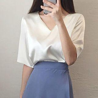 Elbow-sleeve Satin Top