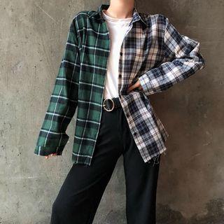 Long-sleeve Check Panel Shirt + Wide-leg Pants