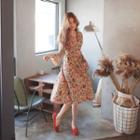 Ruffle-cuff Tie-waist A-line Dress