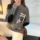 Two Tone Striped Hooded Oversize Knit Top