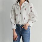 Puff-sleeve Embroidered-detail Blouse