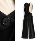 Contrast Color Panel Sleeveless Wide-leg Jumpsuit