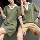 Couple Matching Short-sleeve Two-tone Mini Polo Dress / Polo Shirt / Shorts